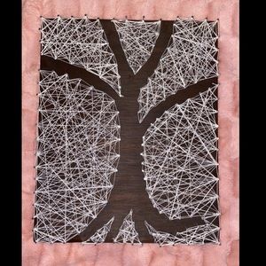 Wooden nail and yarn tree art decor